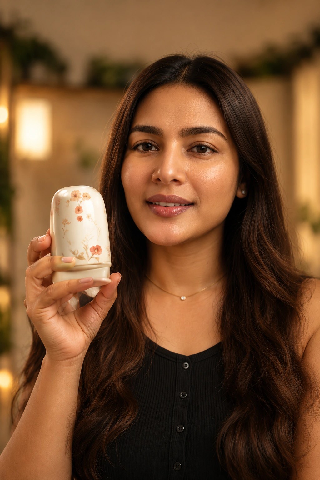 Creator showing a skincare product